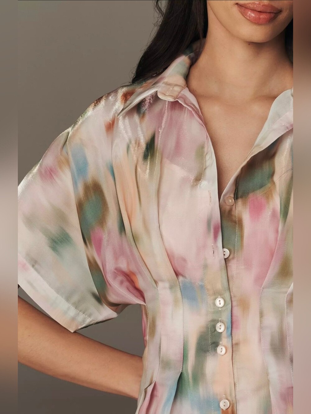 Anthropologie Tobie Watercolor Organza Mini Shirt Dress - Picture 4 of 5